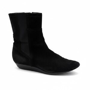 Prada Boots Women 40 Black Suede Wedge Ankle Boot Side Zip Elastic Made in Italy